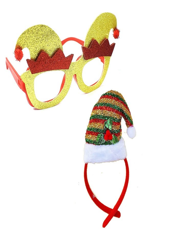 Partunay 1 Pcs Christmas Cap Hairband with Glitter Goggles Christmas Costume for Kids Adults Christmas Xmas Party Props Favor Christmas Gift for Kids